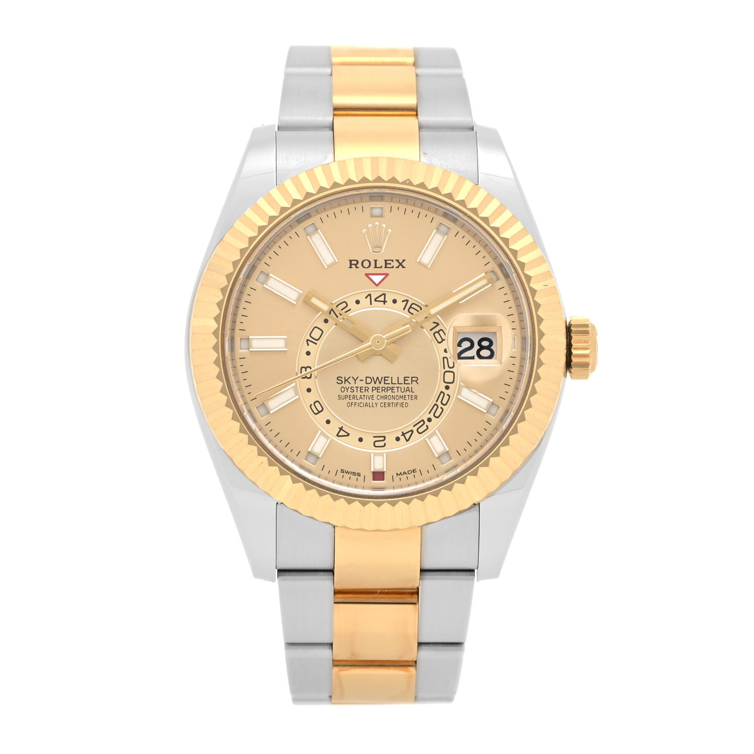 Rolex Stainless Steel 18K Yellow Gold 42mm Oyster Perpetual Sky-Dweller Watch Champagne 326933 1 of 5