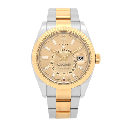 Rolex Stainless Steel 18K Yellow Gold 42mm Oyster Perpetual Sky-Dweller Watch Champagne 326933 1 of 5