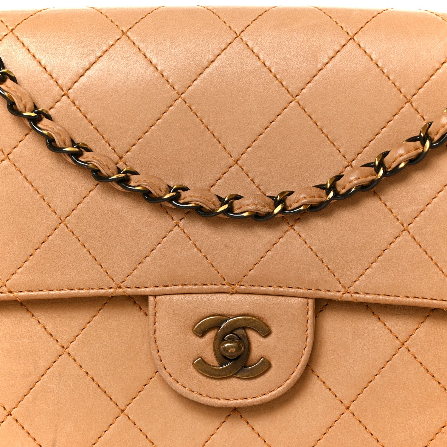 Chanel Lambskin Stitched Jumbo Single Flap Beige 10 of 13