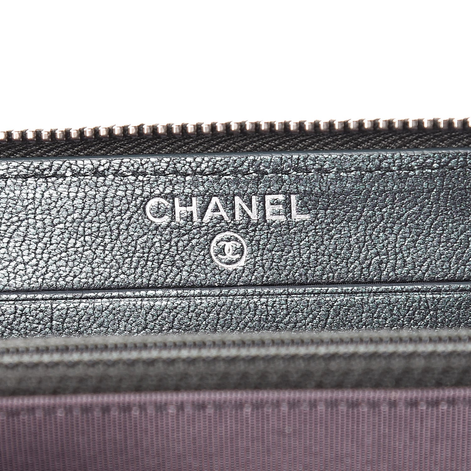 Chanel Iridescent Goatskin Quilted Medium Zip Around Wallet Purple 6 of 14