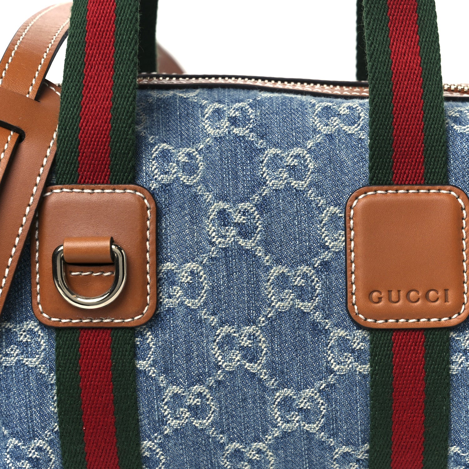 Gucci GG Denim Calfskin Web Mini GG Top Handle Bag Light Blue White 9 of 11