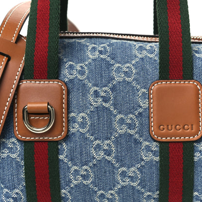 Gucci GG Denim Calfskin Web Mini GG Top Handle Bag Light Blue White 9 of 11