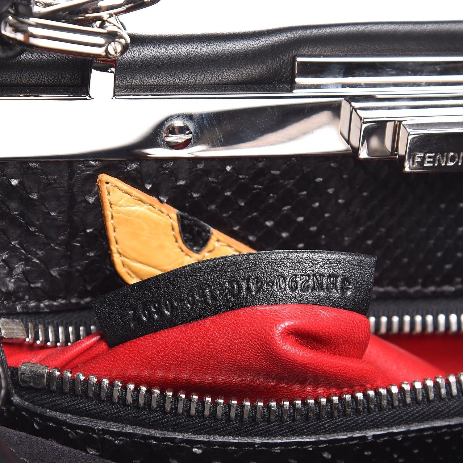 Fendi Vitello Seta Python Crocodile Monster Eyes Medium Peekaboo Iconic Satchel Black Girasole 9 of 9