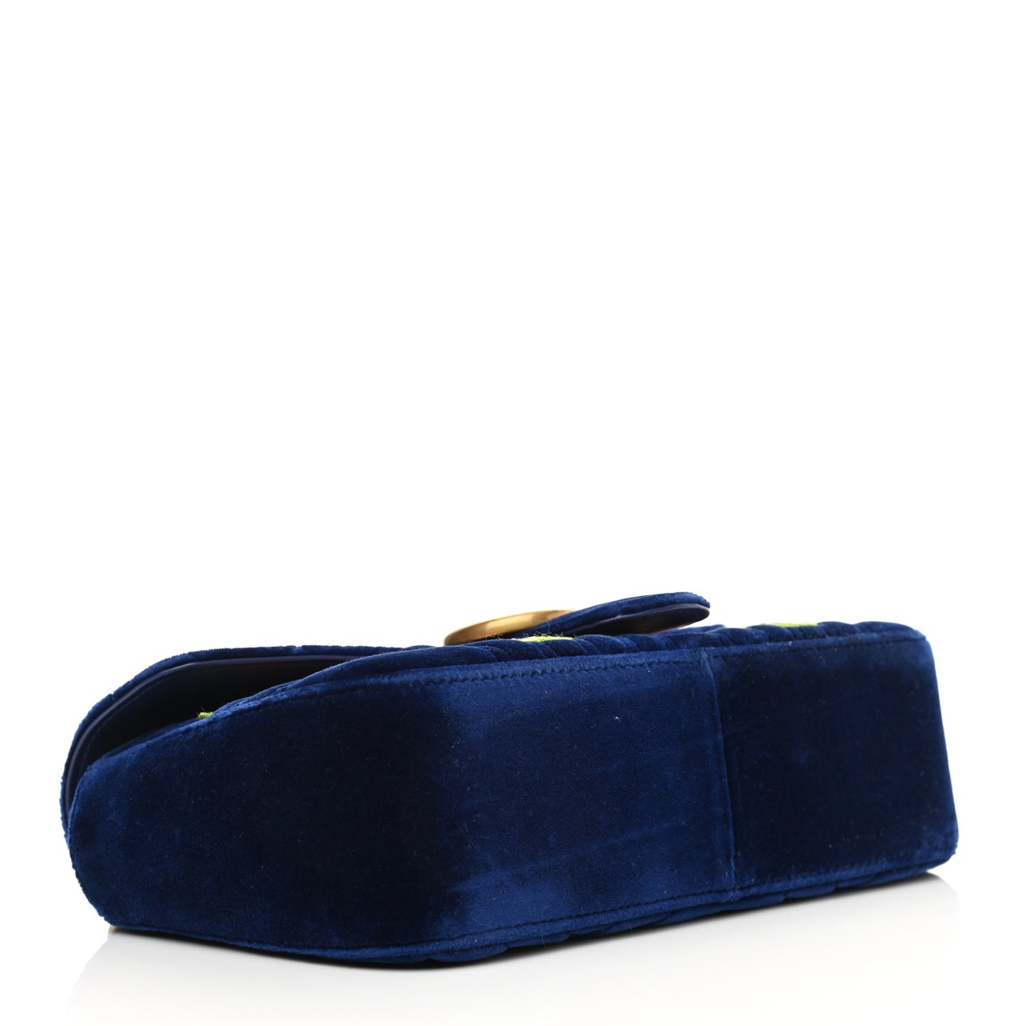 Velvet Matelasse Deer Embroidered Small GG Marmont Shoulder Bag Cobalt