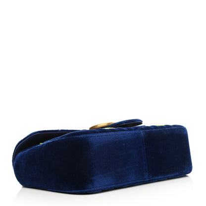 Gucci Velvet Matelasse Deer Embroidered Small GG Marmont Shoulder Bag Cobalt 4 of 12