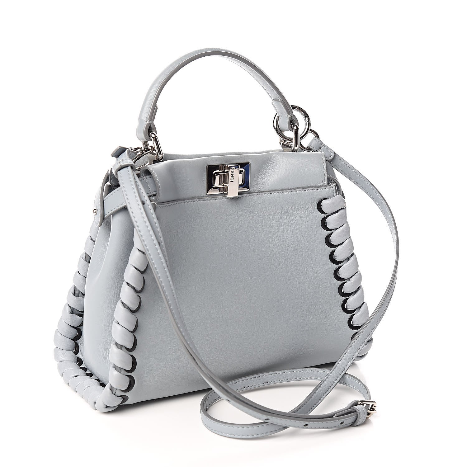 Fendi Nappa Lace Up Mini Peekaboo Iconic Satchel Azzurro Polvere 3 of 13