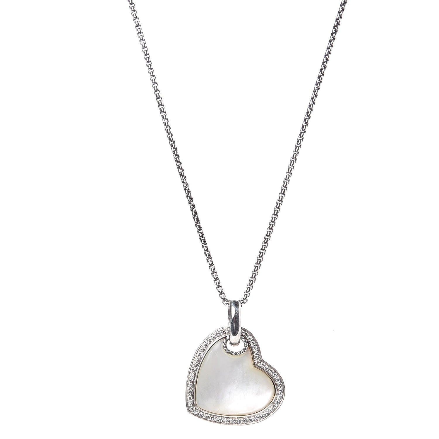 David Yurman Sterling Silver Diamond Mother of Pearl Heart Pendant Necklace 1 of 7