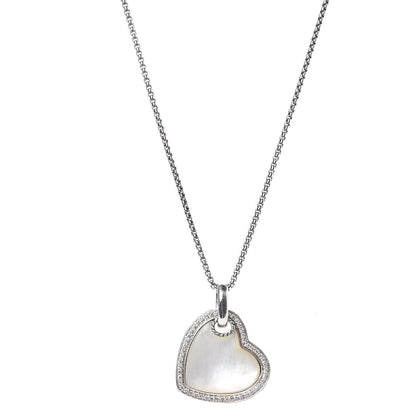 David Yurman Sterling Silver Diamond Mother of Pearl Heart Pendant Necklace 1 of 7