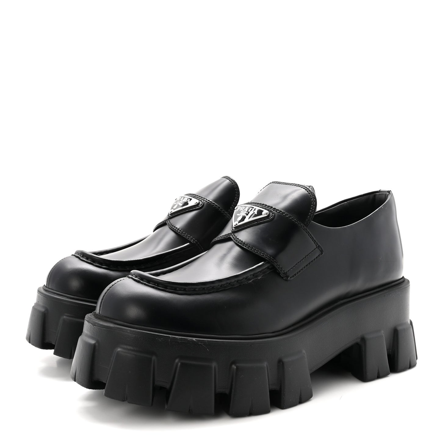 Spazzolato Rois Metal Triangle Logo Monolith 55mm Loafers 38.5 Black