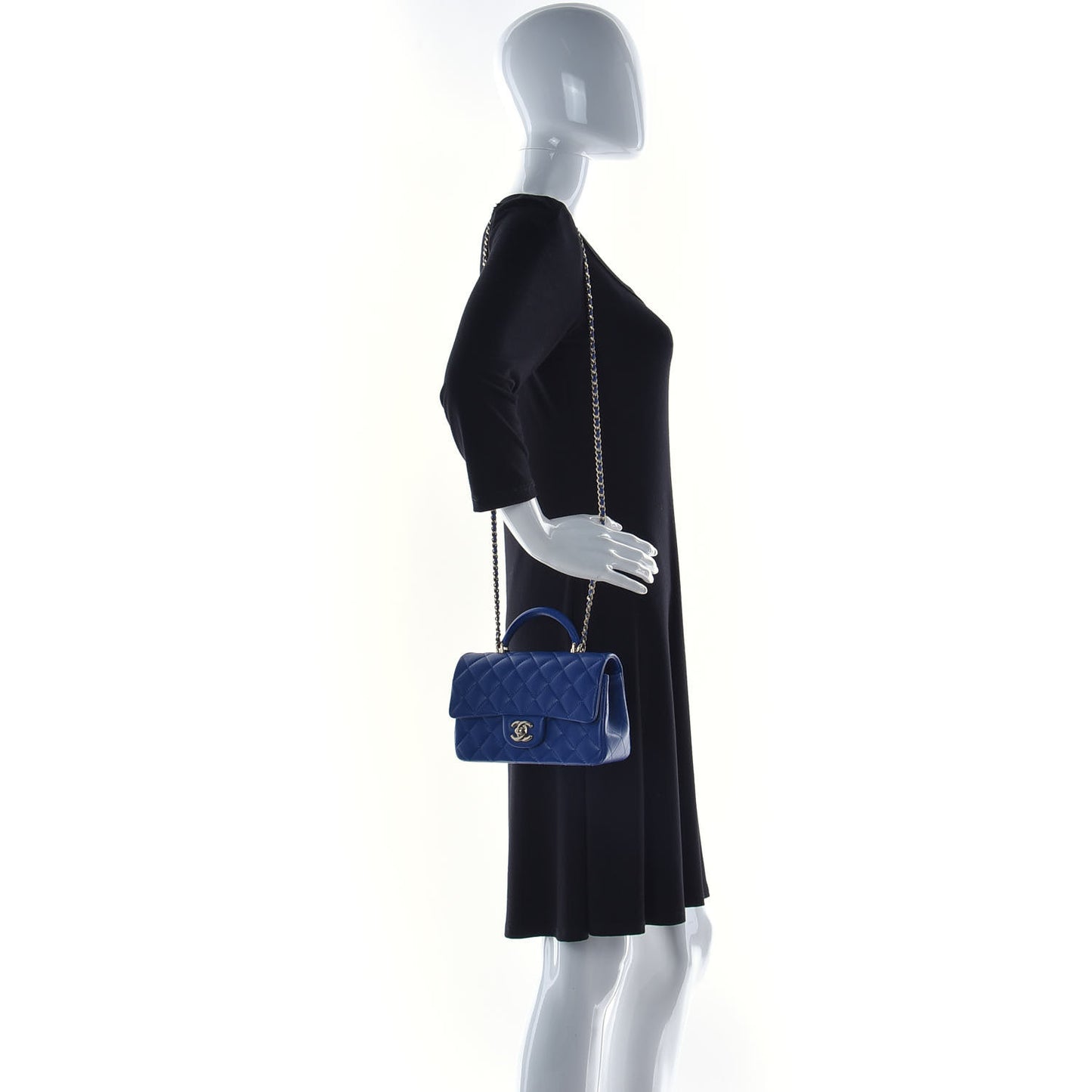Lambskin Quilted Mini Top Handle Rectangular Flap Dark Blue