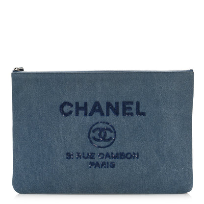 Chanel Canvas Sequins Medium Deauville Cosmetic Pouch Blue 1 of 9