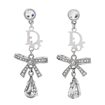 Christian Dior Crystal Bow Hoop Earrings Silver 1 of 4