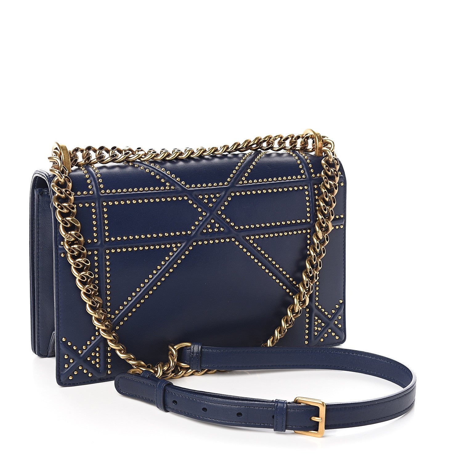 Christian Dior Lambskin Studded Medium Diorama Flap Bag Navy Blue 2 of 10