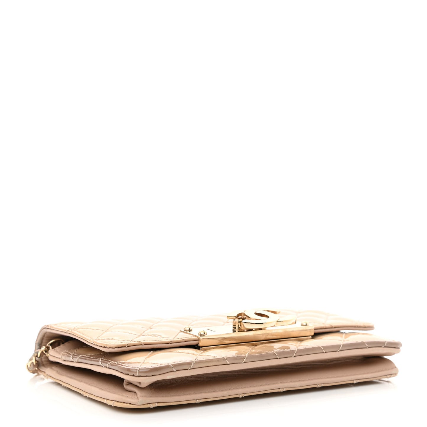 Patent Quilted Golden Class Wallet on Chain WOC Light Beige