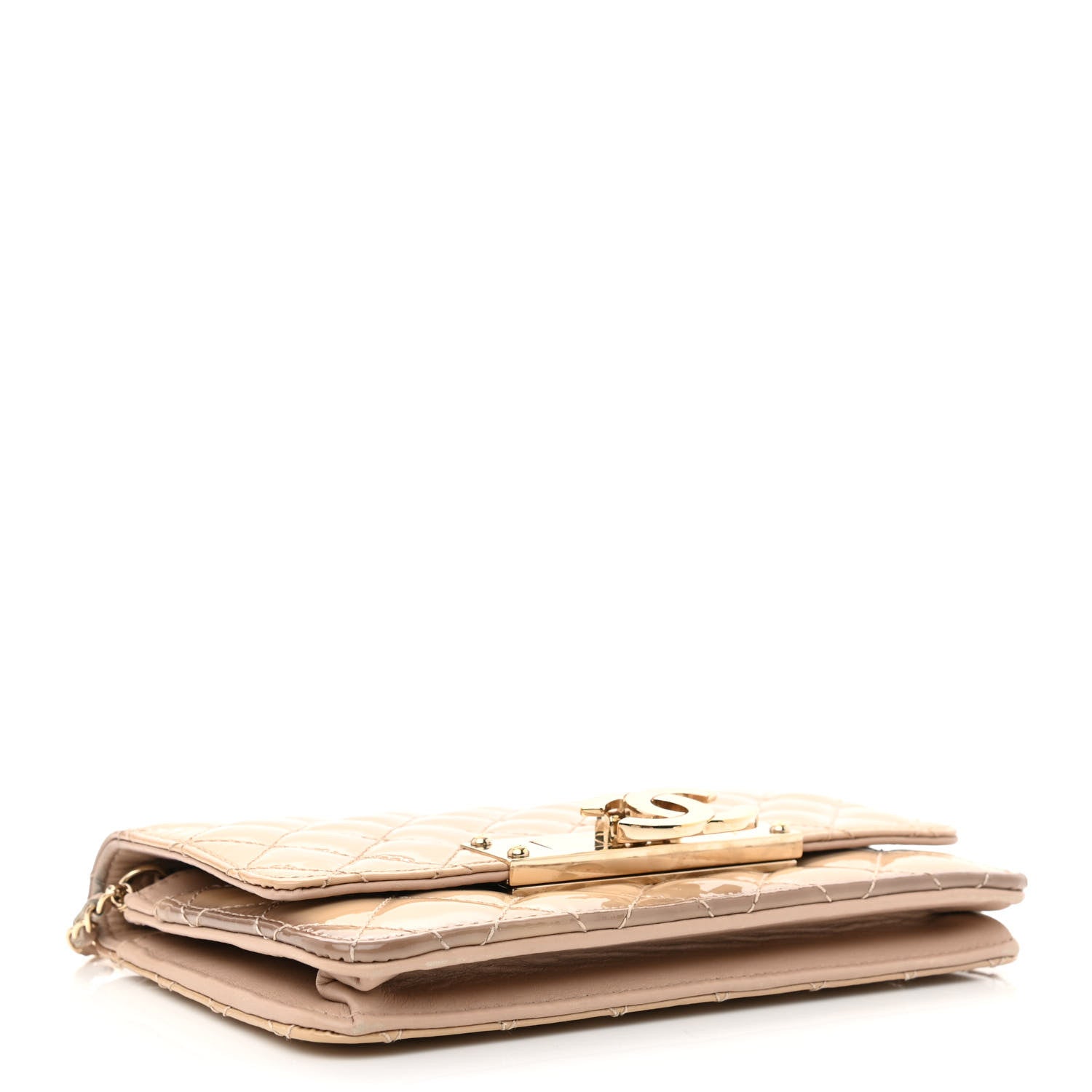 Chanel Patent Quilted Golden Class Wallet on Chain WOC Light Beige 4 of 14