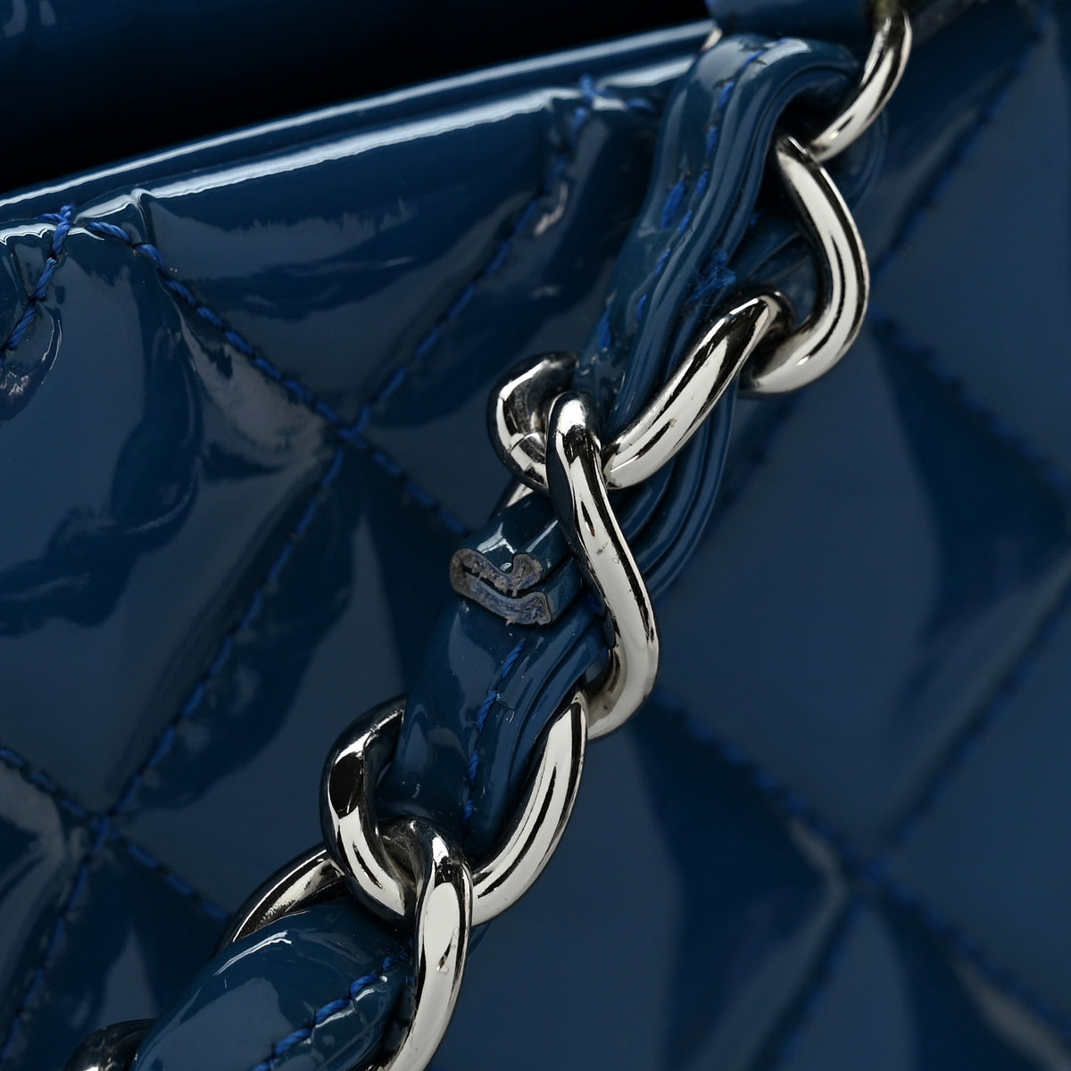Chanel Patent Quilted Medium Just Mademoiselle Blue 12 of 13