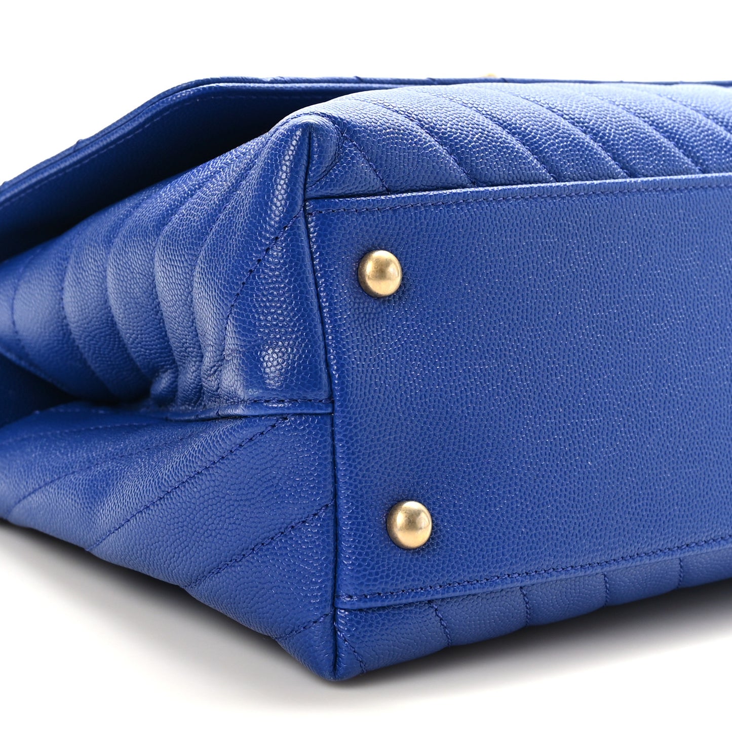 Caviar Chevron Quilted Small Coco Handle Flap Blue