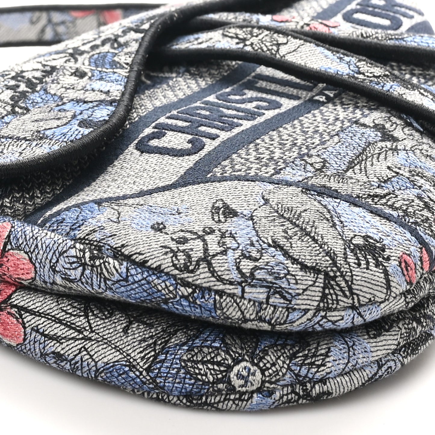 Canvas Embroidered Jardin Magique Saddle Bag Denim Multicolor