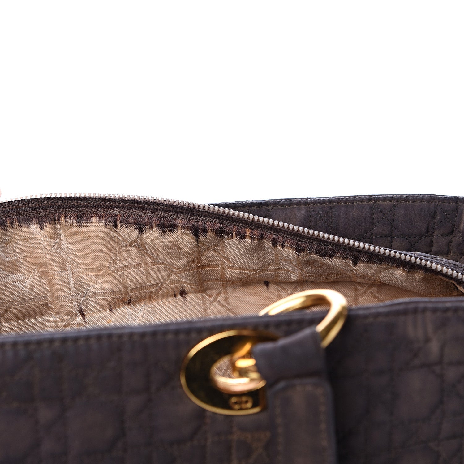 Christian Dior Nylon Cannage Large Lady Dior Tote Brown 16 of 24