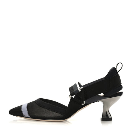 Fendi Technical Mesh Colibri 55mm Slingback Pumps 36 Black Asfalto 1 of 7