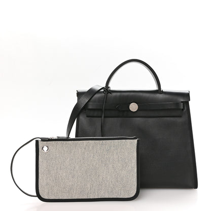 Hermes Toile H Berline Vache Hunter Herbag Zip PM 31 Black Ecru 3 of 12