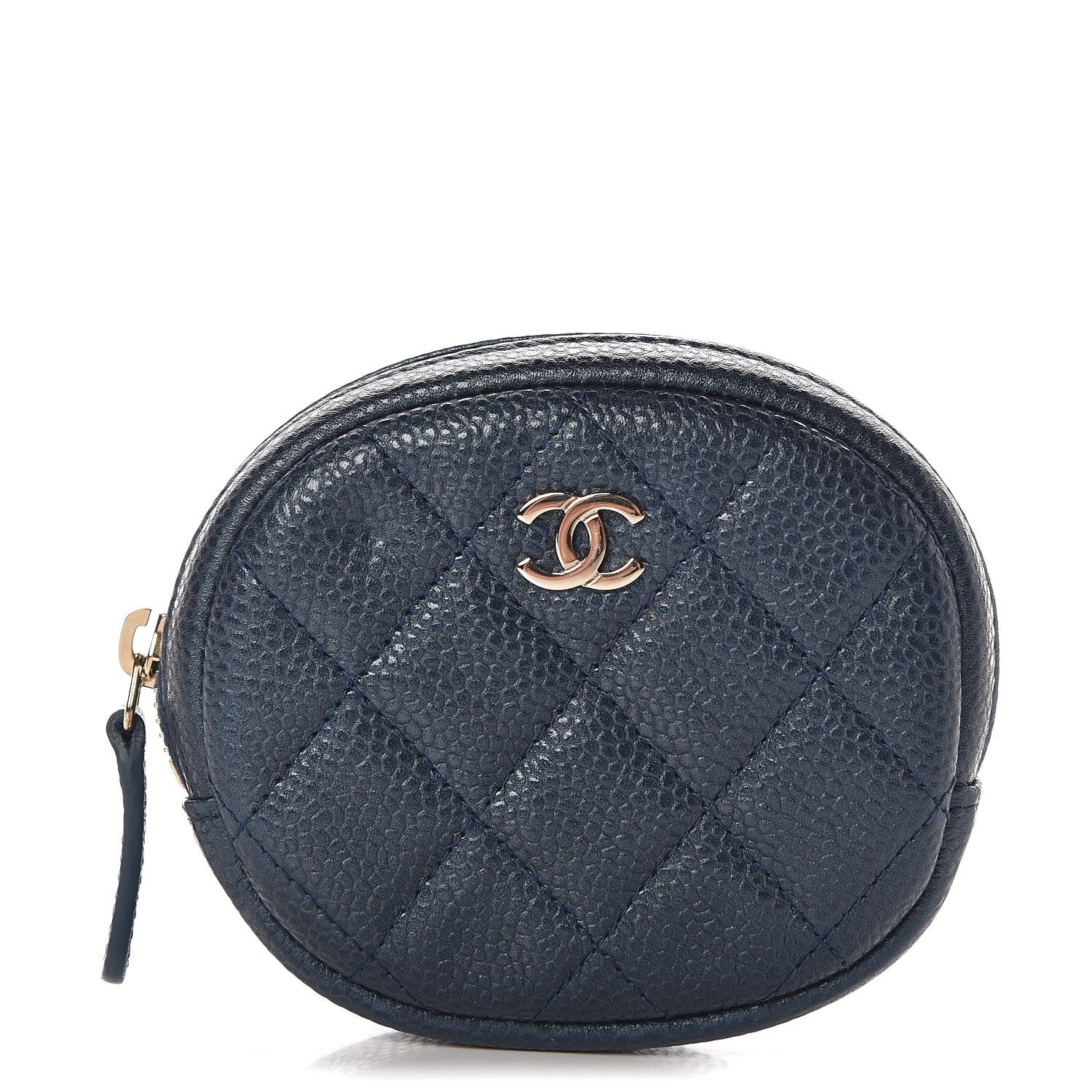 Chanel Metallic Caviar Quilted Zip Around Classic Coin Purse Dark Blue 1 of 8