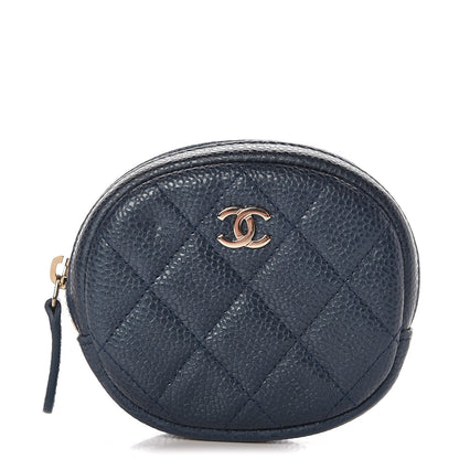 Chanel Metallic Caviar Quilted Zip Around Classic Coin Purse Dark Blue 1 of 8