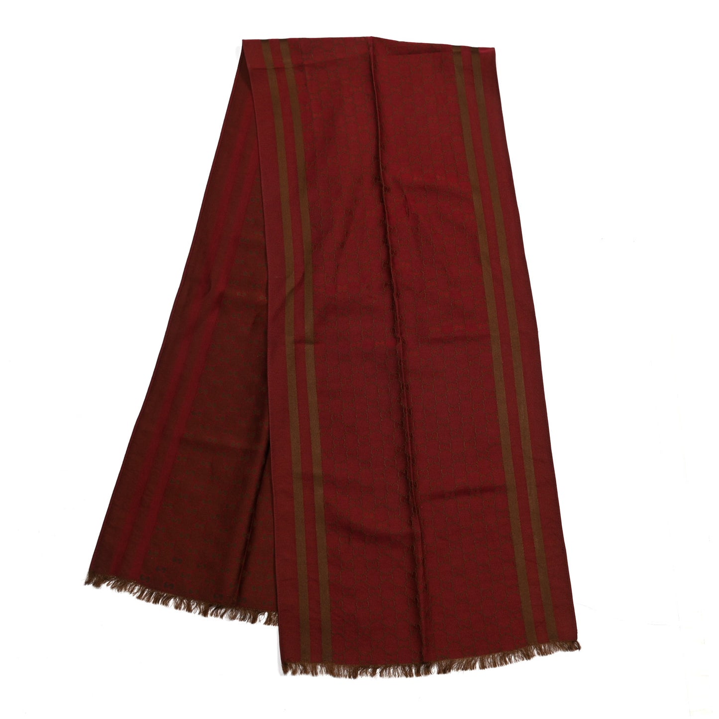 Silk Wool Monogram Fringe Scarf Red