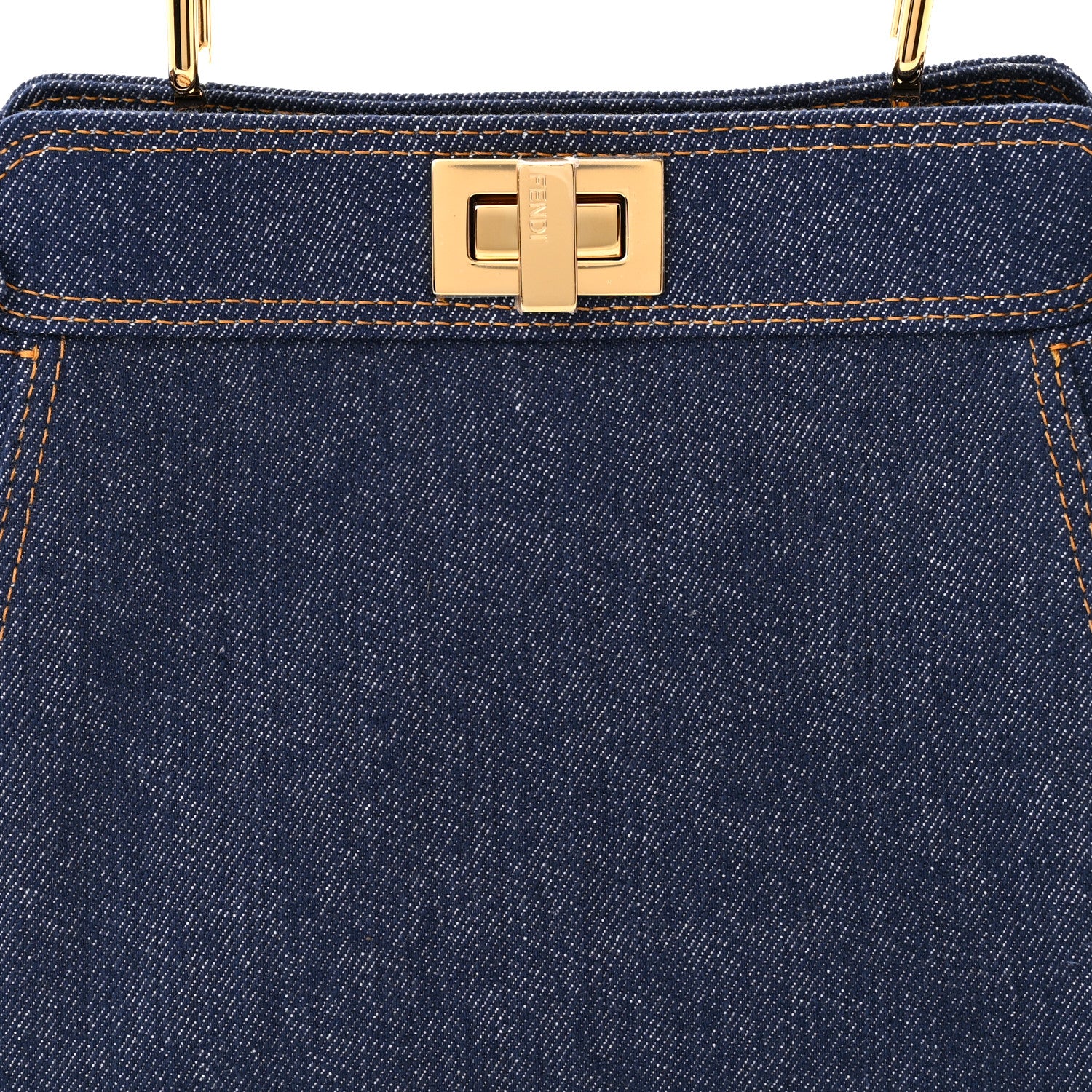 Fendi Denim Fabric Jacquard Cuoio FF 1974 Mini Peekaboo Iconic Satchel Blue Tobacco Moro 9 of 12