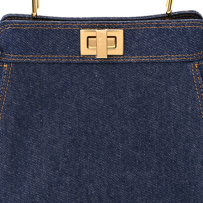 Fendi Denim Fabric Jacquard Cuoio FF 1974 Mini Peekaboo Iconic Satchel Blue Tobacco Moro 9 of 12