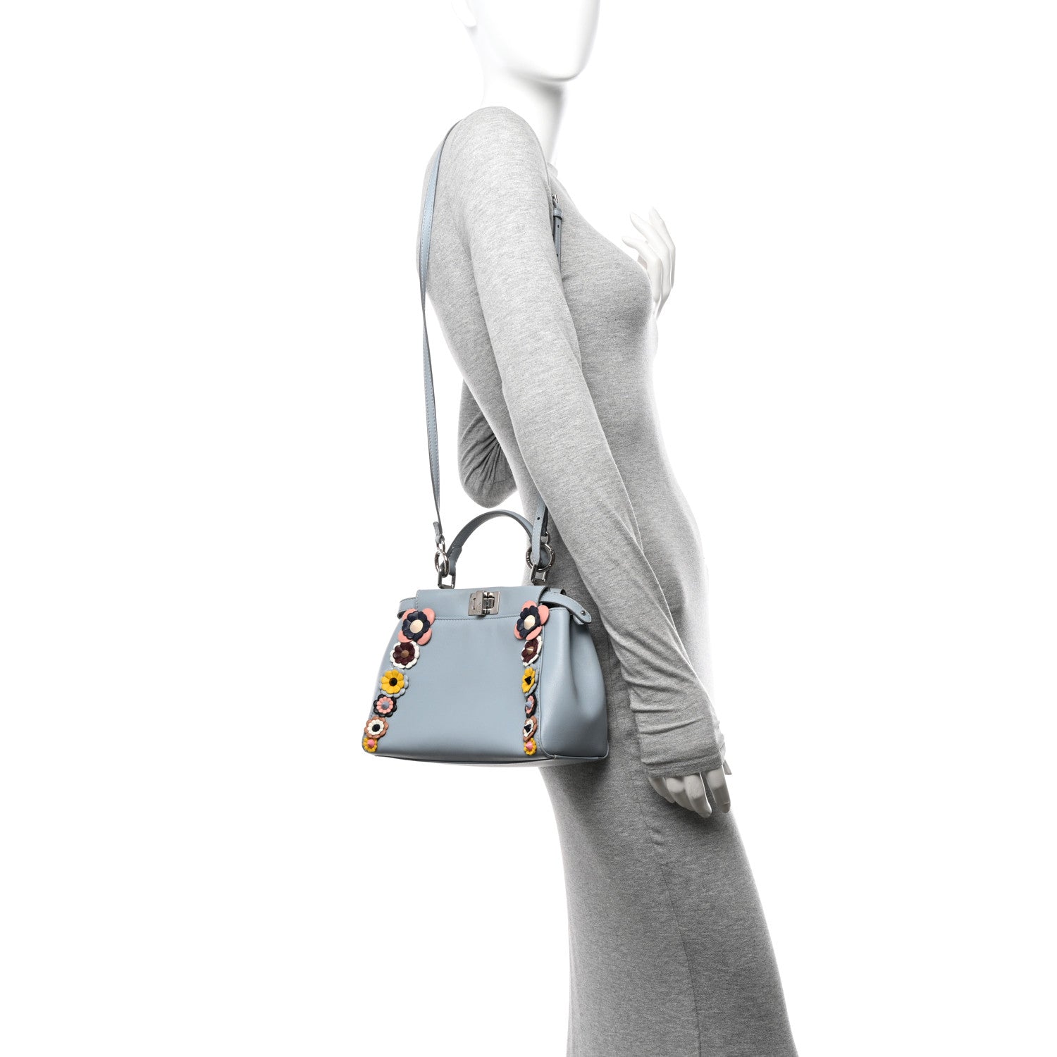 Fendi Nappa Flowerland Mini Peekaboo Iconic Satchel Light Blue 2 of 12