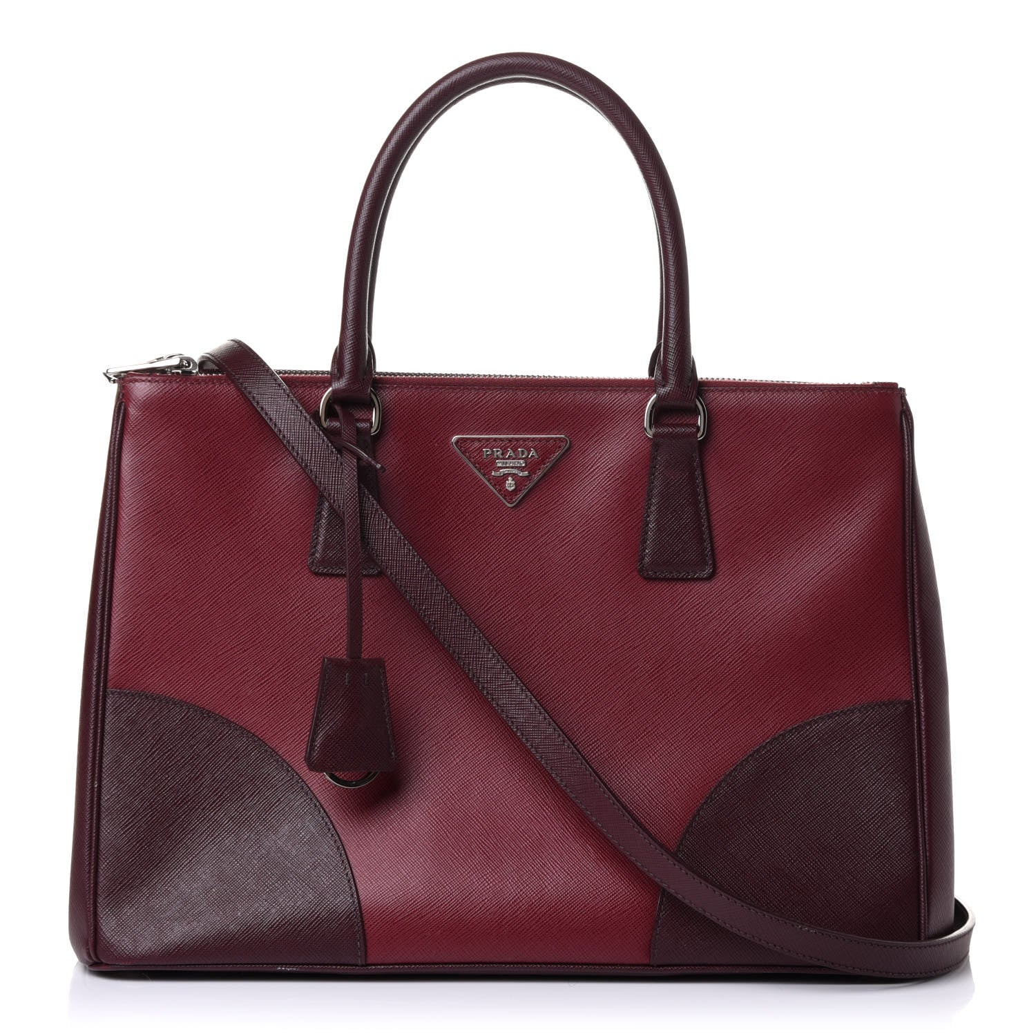 Prada Saffiano Bi-Color Medium Galleria Double Zip Tote Cerise Granato 1 of 11