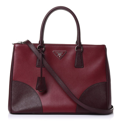 Prada Saffiano Bi-Color Medium Galleria Double Zip Tote Cerise Granato 1 of 11
