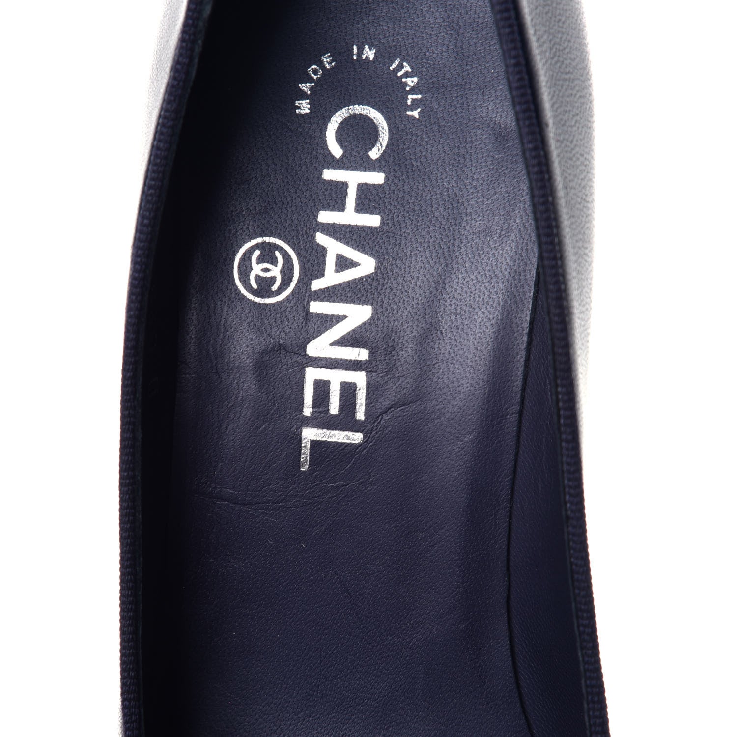 Chanel Lambskin Bow Cap Toe CC Pumps 37 Navy Black 7 of 8