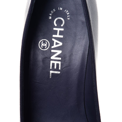 Chanel Lambskin Bow Cap Toe CC Pumps 37 Navy Black 7 of 8