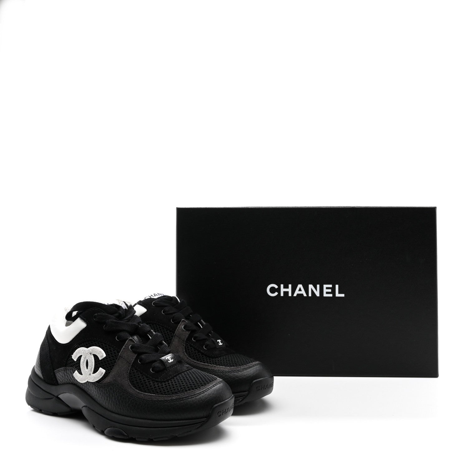 Chanel Mesh Suede Grained Calfskin Womens CC Sneakers 36 Black White 9 of 9