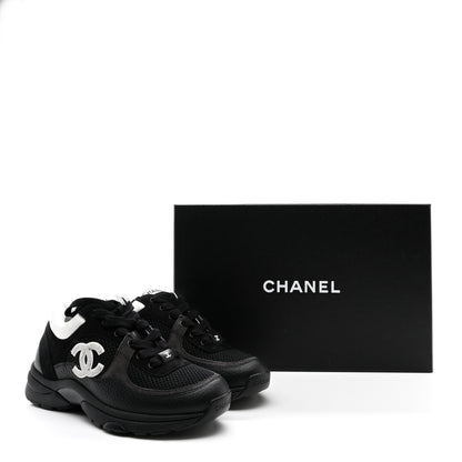 Chanel Mesh Suede Grained Calfskin Womens CC Sneakers 36 Black White 9 of 9