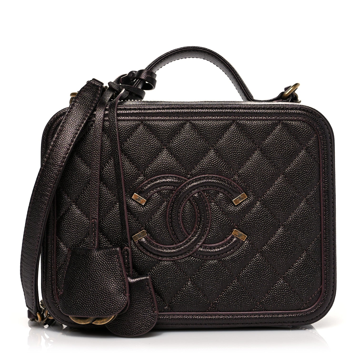 Chanel Iridescent Caviar Quilted Medium CC Filigree Vanity Case Burgundy 1 of 9