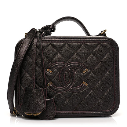 Chanel Iridescent Caviar Quilted Medium CC Filigree Vanity Case Burgundy 1 of 9