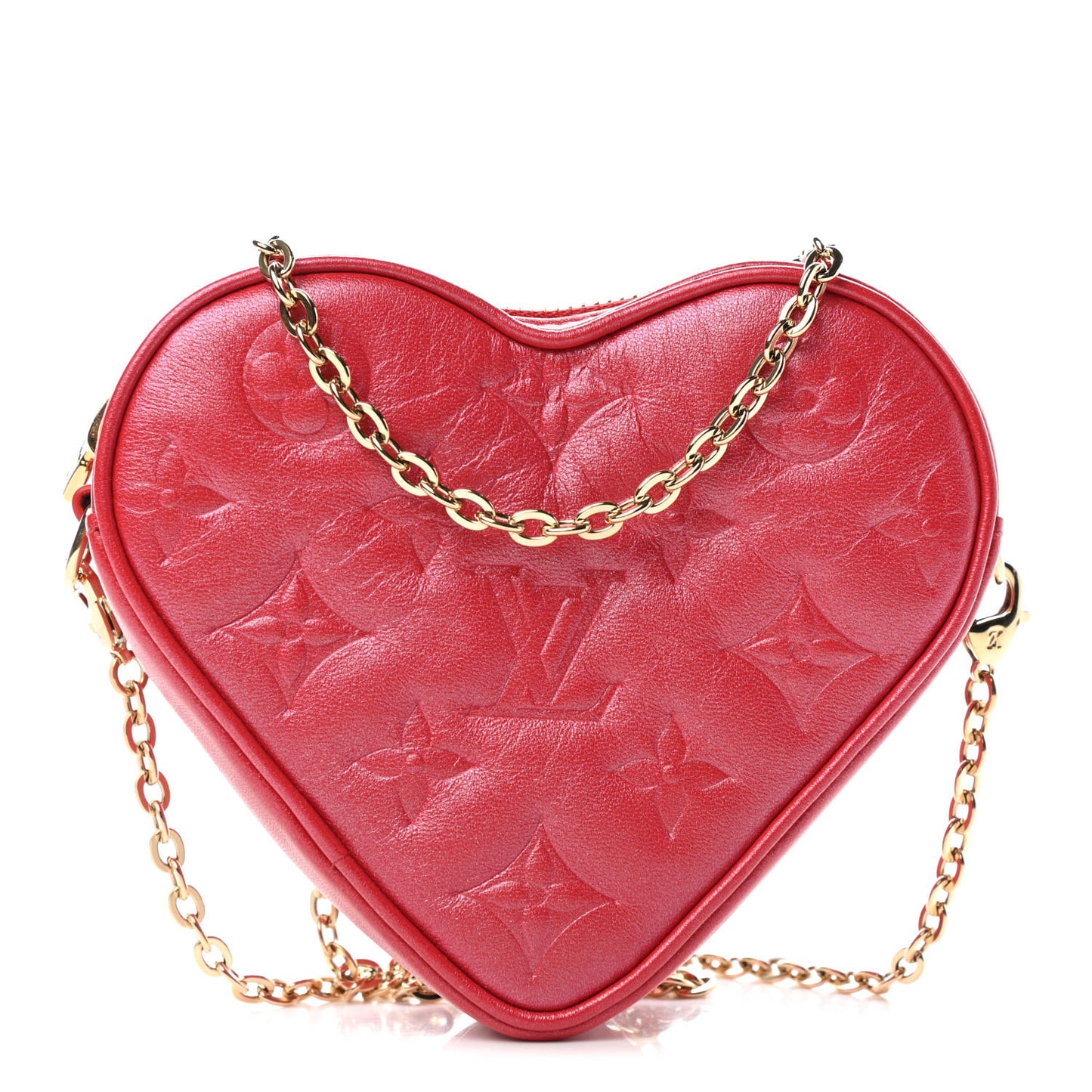Lambskin Embossed Monogram Fall In Love Sac Coeur Heart Chain Bag Lipstick Red