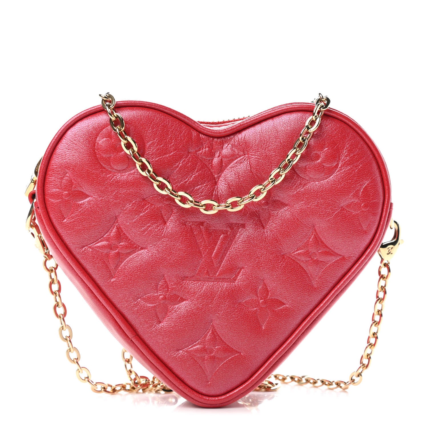 Louis Vuitton Lambskin Embossed Monogram Fall In Love Sac Coeur Heart Chain Bag Lipstick Red 1 of 4