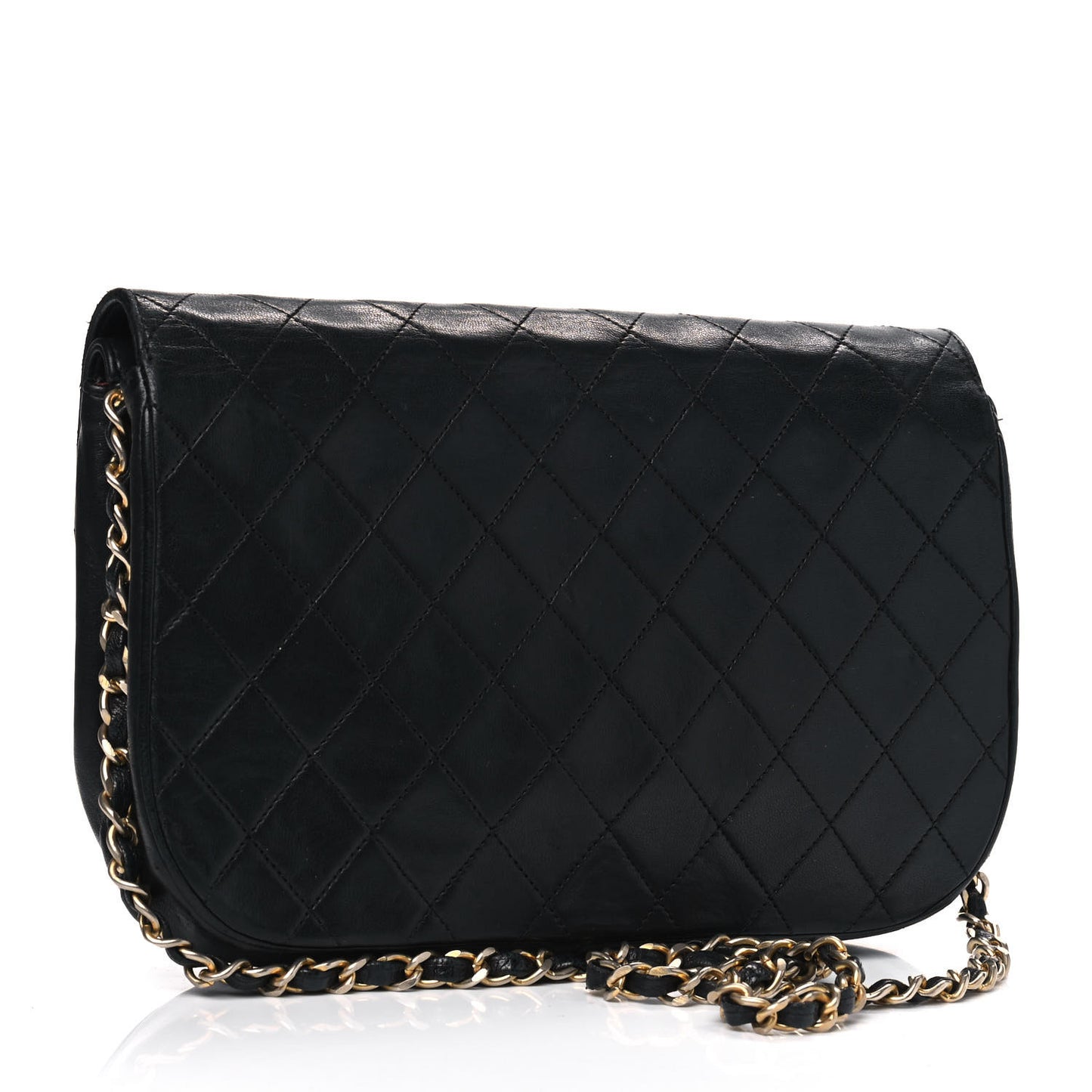 Lambskin Quilted Medium Round Double Flap Black