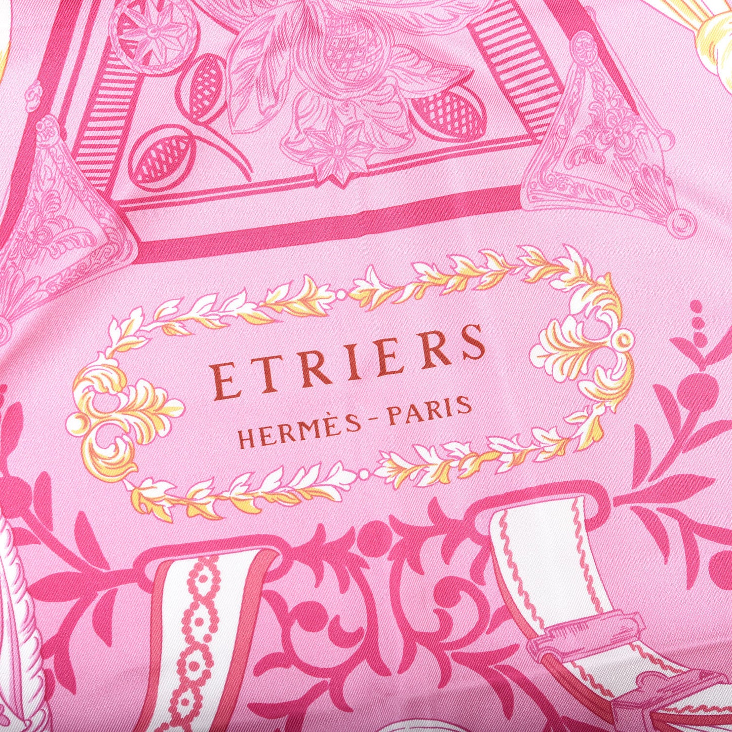 Silk Etriers Remix Scarf 90 Rose Jaune Vert