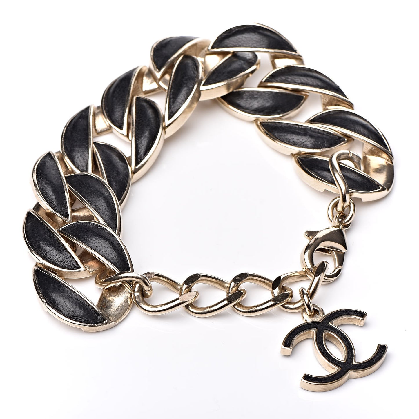 Lambskin CC Curb Chain Bracelet Black Gold