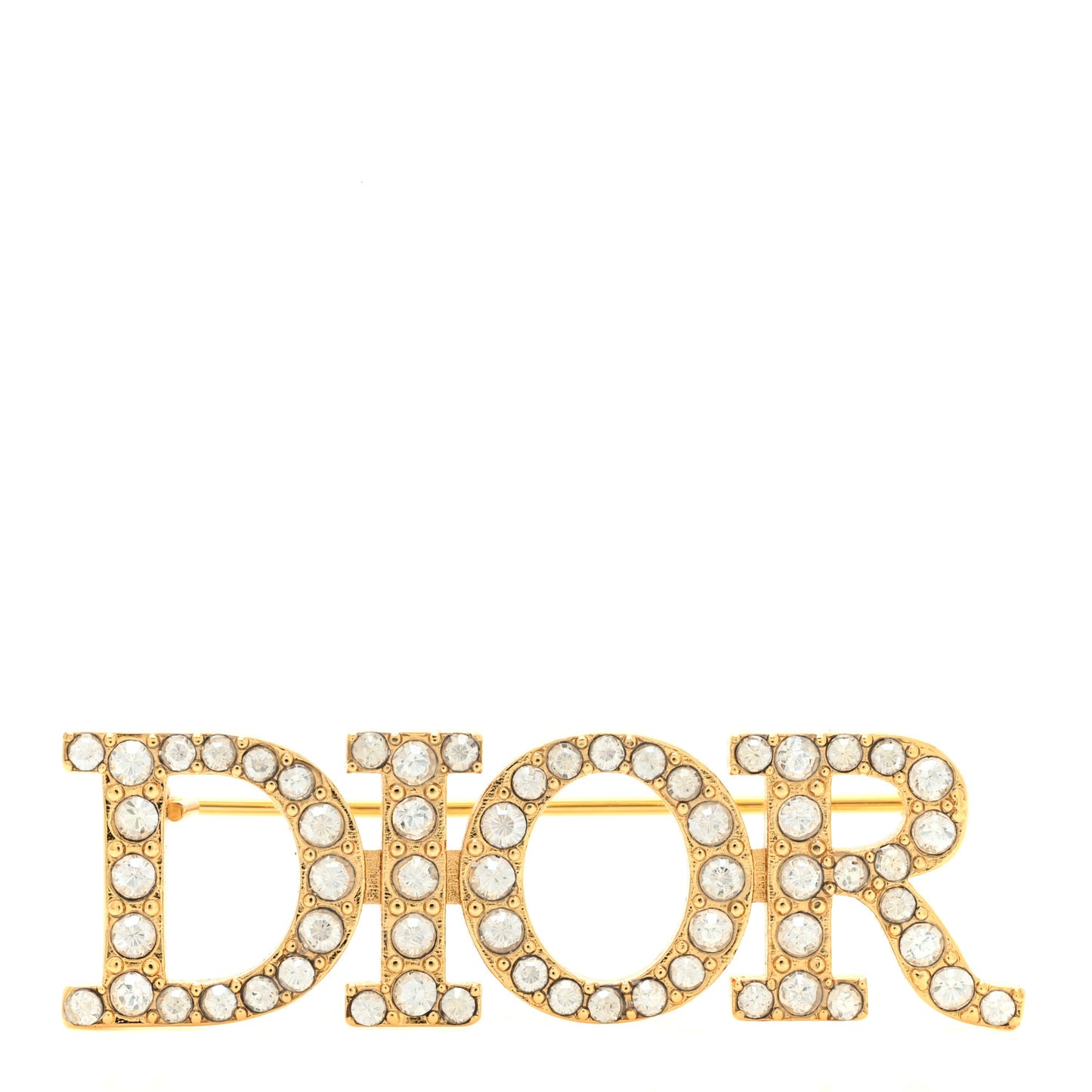 Crystal Dior Logo Brooch Gold