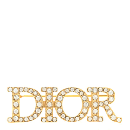 Christian Dior Crystal Dior Logo Brooch Gold 1 of 3