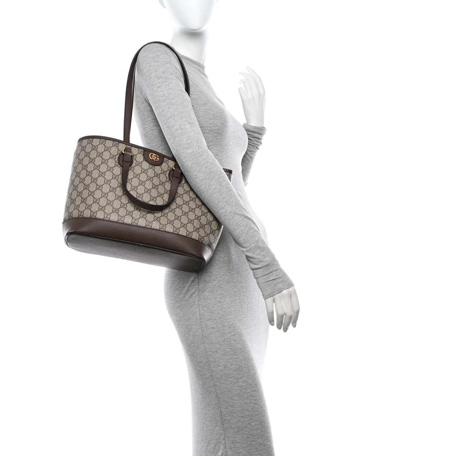 Gucci GG Supreme Monogram Textured Calfskin Small Ophidia Shoulder Tote Bag Beige Ebony New Acero 2 of 16