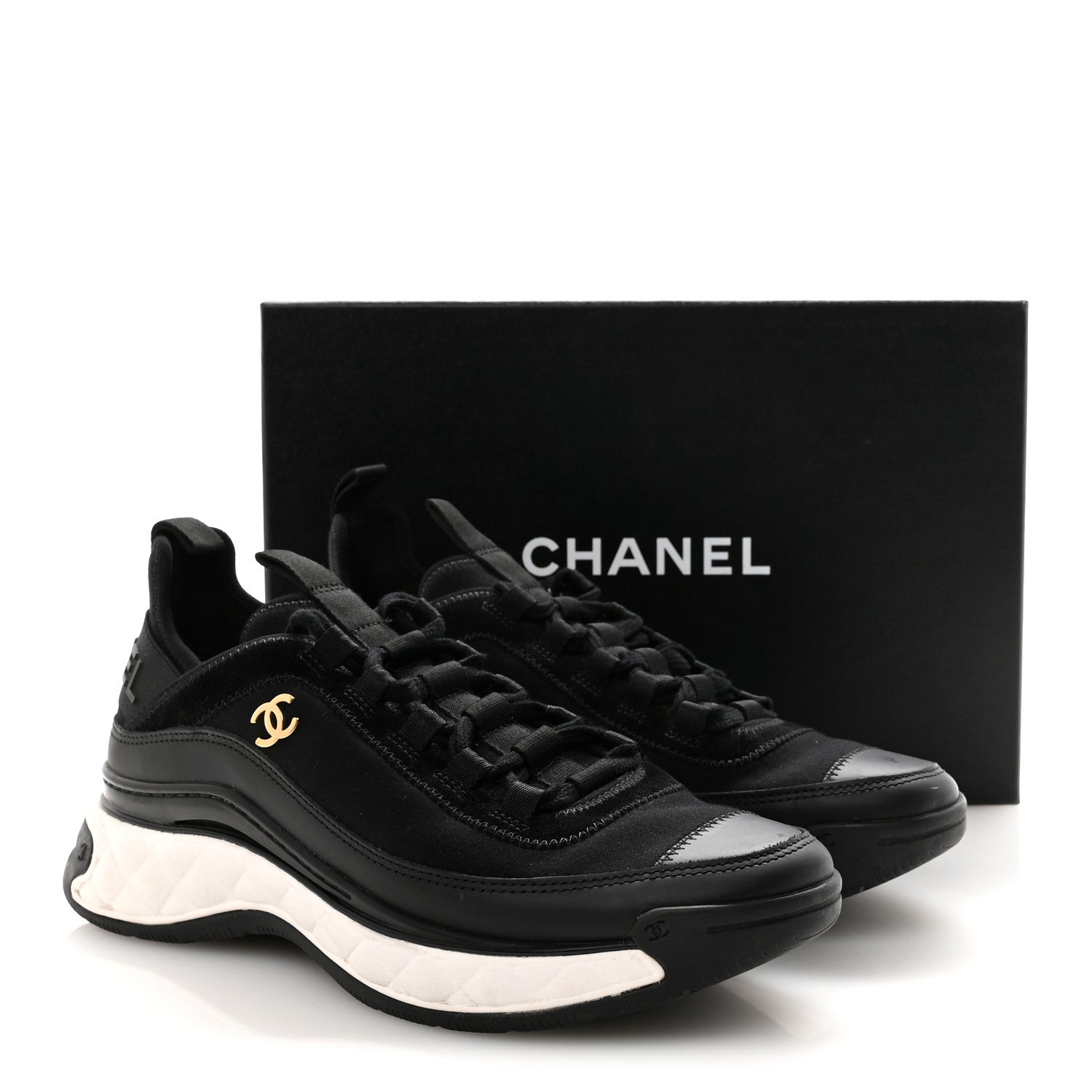 Chanel Velvet Calfskin Mixed Fibers CC Sneakers 39 Black 39 Black 10 of 10