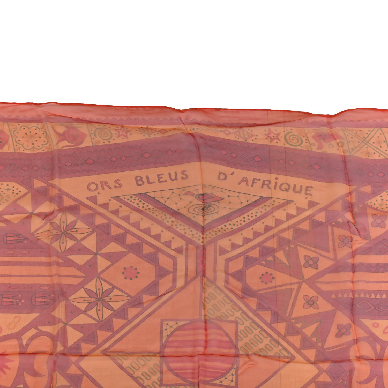 Hermes Silk Mousseline Ors Bleus D’Afrique Shawl 140 Orange Rouge H Vert 3 of 4