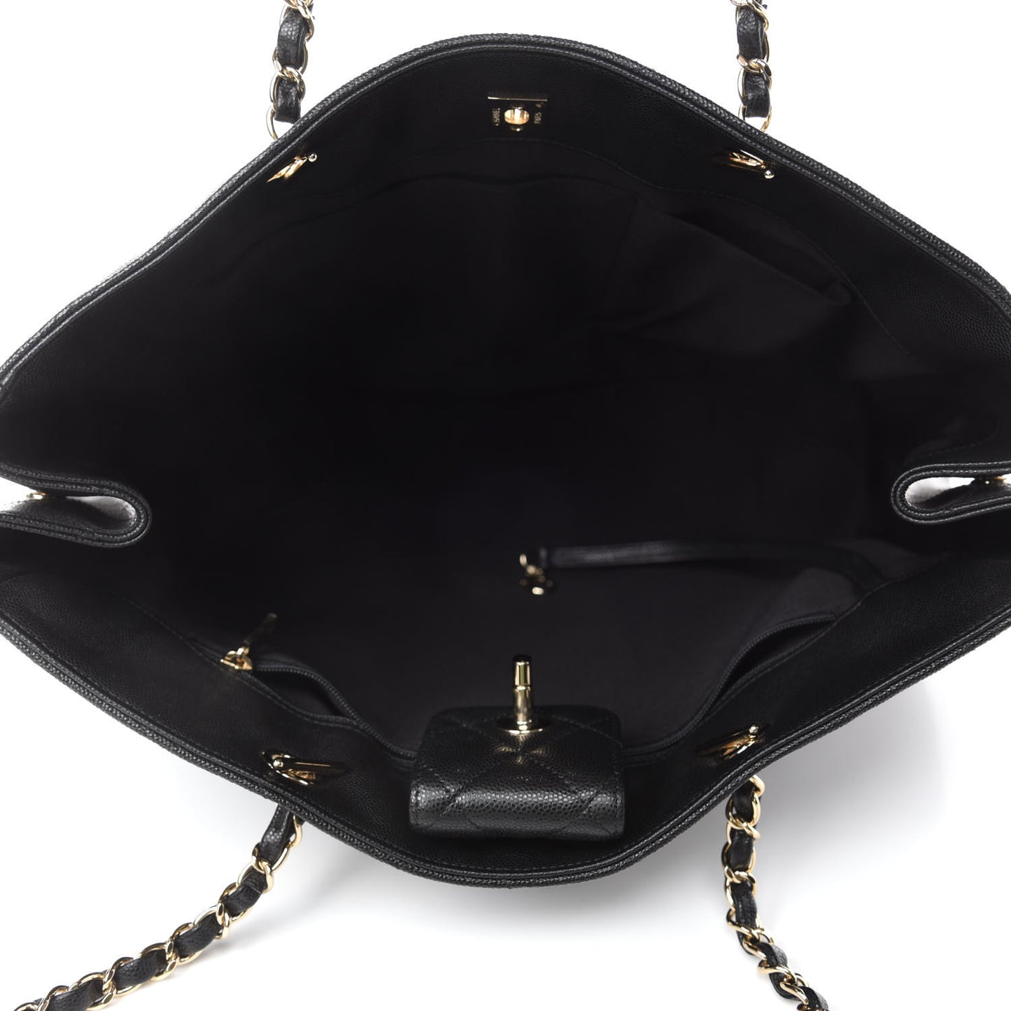 Caviar Quilted Large Classic Shopping Tote Black